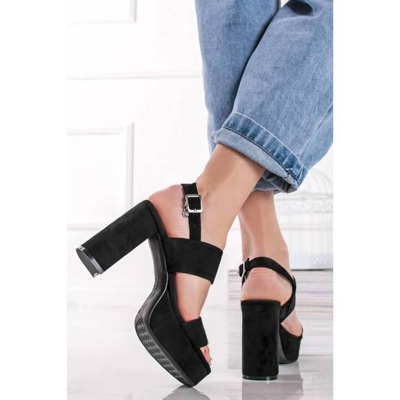 NEW XTI women's heeled suede sandals in black - Picture 4 of 7